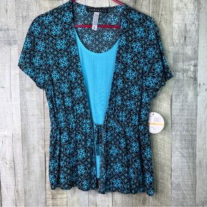 Prophecy Small Blouse 2fer style Short Sleeve Crewneck Tie Front